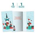 Load image into Gallery viewer, The cover and inside of Tree-Free’s Gnomes Piled High card, along with the following text: “1 greeting card, 1 matching envelope”