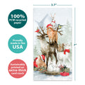 Load image into Gallery viewer, The cover of Tree-Free’s Piled Wild Watercolor card with lines demonstrating its 5x7 dimensions, along with the following text: “100% PCW recycled paper, proudly made in the USA, sustainably printed on extra-thick card stock”