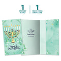 Load image into Gallery viewer, The cover and inside of Tree-Free’s Floral Menorah card, along with the following text: “1 greeting card, 1 matching envelope”