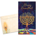 Load image into Gallery viewer, The cover of Tree-Free's Hanukkah Tree card, along with its matching envelope.