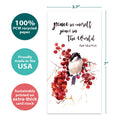 Load image into Gallery viewer, The cover of Tree-Free’s Peace in the World card with lines demonstrating its 5x7 dimensions, along with the following text: “100% PCW recycled paper, proudly made in the USA, sustainably printed on extra-thick card stock”