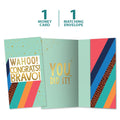 Load image into Gallery viewer, The cover and inside of Tree-Free’s Bravo Congrats card, along with the following text: “1 greeting card, 1 matching envelope”