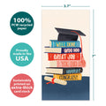 Load image into Gallery viewer, The cover of Tree-Free’s Hooray Congrats card with lines demonstrating its 5x7 dimensions, along with the following text: “100% PCW recycled paper, proudly made in the USA, sustainably printed on extra-thick card stock”