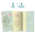 Load image into Gallery viewer, The cover and inside of Tree-Free’s Two Hearts card, along with the following text: “1 greeting card, 1 matching envelope”