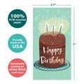 Load image into Gallery viewer, The cover of Tree-Free’s Amazing Cake card with lines demonstrating its 5x7 dimensions, along with the following text: “100% PCW recycled paper, proudly made in the USA, sustainably printed on extra-thick card stock”
