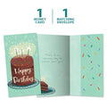 Load image into Gallery viewer, The cover and inside of Tree-Free’s Amazing Cake card, along with the following text: “1 greeting card, 1 matching envelope”