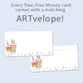 Load image into Gallery viewer, The envelope for Tree-Free’s Cake Today card, along with the following text: “Every Tree-Free 5x7 card comes with a matching ARTvelope!”