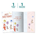 Load image into Gallery viewer, The cover and inside of Tree-Free’s Balloon Animals card, along with the following text: “1 greeting card, 1 matching envelope”
