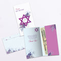 Load image into Gallery viewer, The inside of Tree-Free’s Pink Floral Star card, with the cover and envelope in the background.