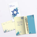 Load image into Gallery viewer, The inside of Tree-Free’s Blue Floral Star card, with the cover and envelope in the background.