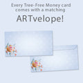 Load image into Gallery viewer, The envelope for Tree-Free’s Sweet Snowglobe card, along with the following text: “Every Tree-Free 5x7 card comes with a matching ARTvelope!”