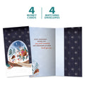 Load image into Gallery viewer, The cover and inside of Tree-Free’s Sweet Snowglobe card, along with the following text: “4 greeting cards, 4 matching envelopes”