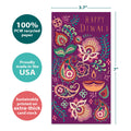 Load image into Gallery viewer, The cover of Tree-Free’s Floral Candles card with lines demonstrating its 5x7 dimensions, along with the following text: “100% PCW recycled paper, proudly made in the USA, sustainably printed on extra-thick card stock”