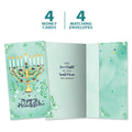 Load image into Gallery viewer, The cover and inside of Tree-Free’s Floral Menorah card, along with the following text: “4 greeting cards, 4 matching envelopes”