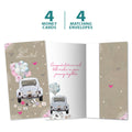 Load image into Gallery viewer, The cover and inside of Tree-Free’s Just Married card, along with the following text: “4 greeting cards, 4 matching envelopes”