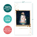 Load image into Gallery viewer, The cover of Tree-Free’s Love and Happiness card with lines demonstrating its 5x7 dimensions, along with the following text: “100% PCW recycled paper, proudly made in the USA, sustainably printed on extra-thick card stock”