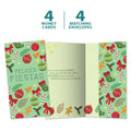 Load image into Gallery viewer, The cover and inside of Tree-Free’s Fiestas Pattern card, along with the following text: “4 greeting cards, 4 matching envelopes”