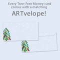 Load image into Gallery viewer, The envelope for Tree-Free’s Navidenas Tree card, along with the following text: “Every Tree-Free 5x7 card comes with a matching ARTvelope!”