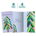 Load image into Gallery viewer, The cover and inside of Tree-Free’s Navidenas Tree card, along with the following text: “4 greeting cards, 4 matching envelopes”