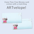 Load image into Gallery viewer, The envelope for Tree-Free’s Excited Cats card, along with the following text: “Every Tree-Free 5x7 card comes with a matching ARTvelope!”