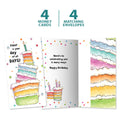 Load image into Gallery viewer, The cover and inside of Tree-Free’s Cake Today card, along with the following text: “4 greeting cards, 4 matching envelopes”