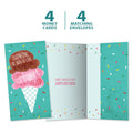 Load image into Gallery viewer, The cover and inside of Tree-Free’s Freezer Ice Cream card, along with the following text: “4 greeting cards, 4 matching envelopes”