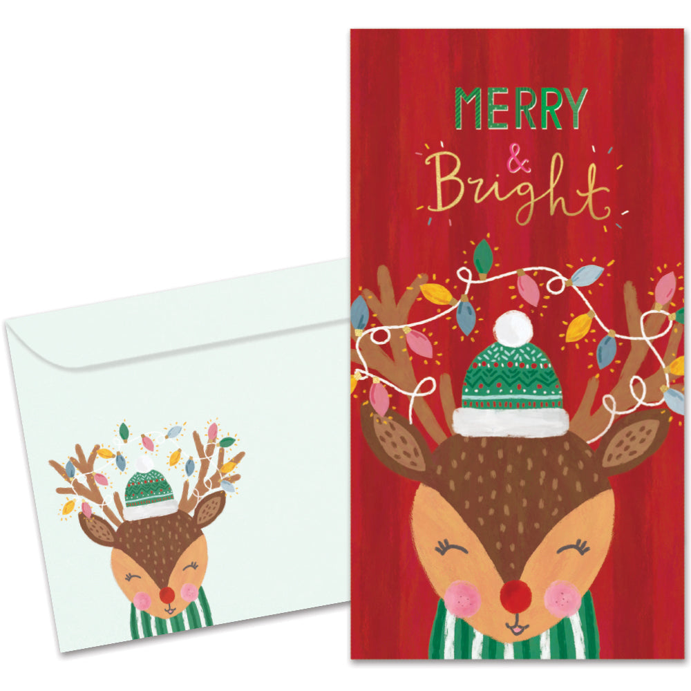 Merry Bright Reindeer Money Holder Card 2 Pack TreeFree Greetings