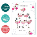 Load image into Gallery viewer, The cover of Tree-Free’s Champagne Piled High card with lines demonstrating its 5x7 dimensions, along with the following text: “100% PCW recycled paper, proudly made in the USA, sustainably printed on extra-thick card stock”
