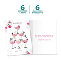 Load image into Gallery viewer, The cover and inside of Tree-Free’s Champagne Piled High card, along with the following text: “6 greeting cards, 6 matching envelopes”