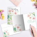 Load image into Gallery viewer, The inside of Tree-Free’s Happy Time card, with the cover and envelope in the background.