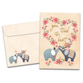 Load image into Gallery viewer, The cover of Tree-Free's Tied The Knot Elephants card, along with its matching envelope.