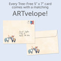 Load image into Gallery viewer, The envelope for Tree-Free’s Tied The Knot Elephants card, along with the following text: “Every Tree-Free 5x7 card comes with a matching ARTvelope!”
