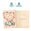Load image into Gallery viewer, The cover and inside of Tree-Free’s Tied The Knot Elephants card, along with the following text: “6 greeting cards, 6 matching envelopes”
