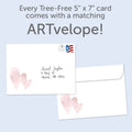 Load image into Gallery viewer, The envelope for Tree-Free’s Two Hearts card, along with the following text: “Every Tree-Free 5x7 card comes with a matching ARTvelope!”