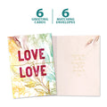Load image into Gallery viewer, The cover and inside of Tree-Free’s Love Is Love card, along with the following text: “6 greeting cards, 6 matching envelopes”