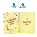 Load image into Gallery viewer, The cover and inside of Tree-Free’s Felicidades Birds card, along with the following text: “6 greeting cards, 6 matching envelopes”