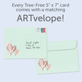 Load image into Gallery viewer, The envelope for Tree-Free’s Felicidades Hearts card, along with the following text: “Every Tree-Free 5x7 card comes with a matching ARTvelope!”