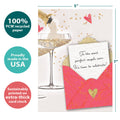 Load image into Gallery viewer, The cover of Tree-Free’s Time to Celebrate card with lines demonstrating its 5x7 dimensions, along with the following text: “100% PCW recycled paper, proudly made in the USA, sustainably printed on extra-thick card stock”