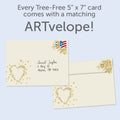 Load image into Gallery viewer, The envelope for Tree-Free’s Just the Beginning card, along with the following text: “Every Tree-Free 5x7 card comes with a matching ARTvelope!”