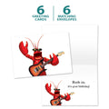 Load image into Gallery viewer, The cover and inside of Tree-Free’s Rock Lobster card, along with the following text: “6 greeting cards, 6 matching envelopes”
