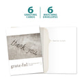 Load image into Gallery viewer, The cover and inside of Tree-Free’s Grateful card, along with the following text: “6 greeting cards, 6 matching envelopes”

