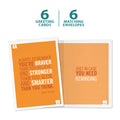 Load image into Gallery viewer, The cover and inside of Tree-Free’s Braver Stronger Smarter card, along with the following text: “6 greeting cards, 6 matching envelopes”
