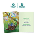 Load image into Gallery viewer, The cover and inside of Tree-Free’s Little Nestling card, along with the following text: “6 greeting cards, 6 matching envelopes”
