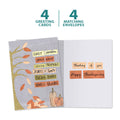 Load image into Gallery viewer, The cover and inside of Tree-Free’s Cozy Fall card, along with the following text: “4 greeting cards, 4 matching envelopes”
