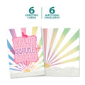 Load image into Gallery viewer, The cover and inside of Tree-Free’s Rainbow Ninja card, along with the following text: “6 greeting cards, 6 matching envelopes”
