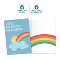 Load image into Gallery viewer, The cover and inside of Tree-Free’s Sunshine And Rainbows card, along with the following text: “6 greeting cards, 6 matching envelopes”
