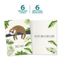 Load image into Gallery viewer, The cover and inside of Tree-Free’s Sloth Slow Lane card, along with the following text: “6 greeting cards, 6 matching envelopes”
