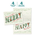 Load image into Gallery viewer, The cover and inside of Tree-Free’s Merry Little Christmas card, along with the following text: “4 greeting cards, 4 matching envelopes”
