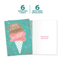 Load image into Gallery viewer, The cover and inside of Tree-Free’s Freezer Ice Cream card, along with the following text: “6 greeting cards, 6 matching envelopes”
