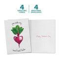 Load image into Gallery viewer, The cover and inside of Tree-Free’s Heart Beet card, along with the following text: “4 greeting cards, 4 matching envelopes”
